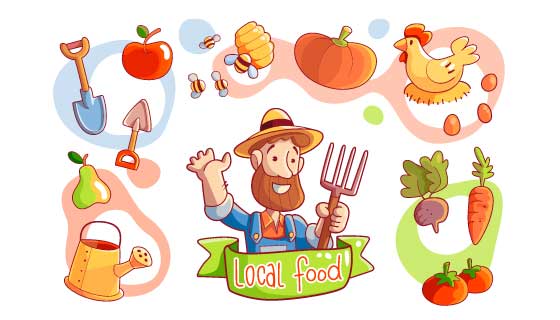 农民伯伯和农场作物矢量素材(AI/EPS/PNG)