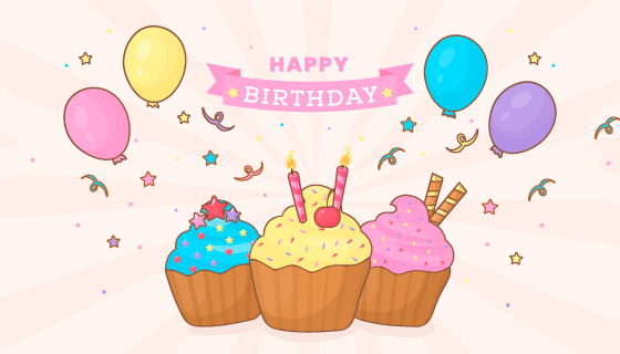 气球和蛋糕生日快乐背景矢量素材(AI/EPS/PNG)