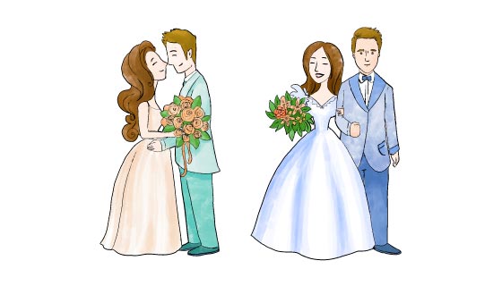 手绘甜蜜新婚夫妇矢量素材(AI/EPS/PNG)