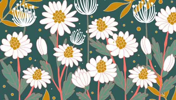 手绘风格白色花卉矢量素材(AI/EPS)