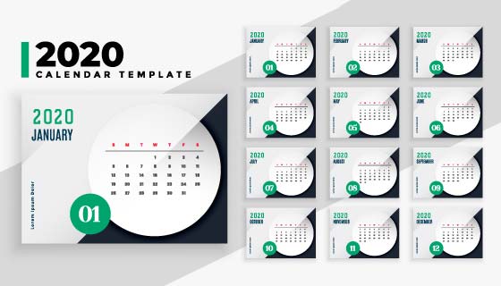 商务风格2020年日历矢量素材(EPS)