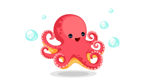卡通风格可爱章鱼矢量素材(EPS/PNG)