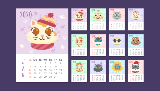动物头像设计2020年日历矢量素材(AI/EPS)