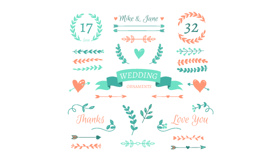 手绘风格婚礼装饰元素矢量素材(AI/EPS/PNG)