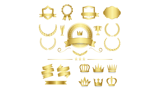 金色徽章奖杯皇冠集合矢量素材(EPS/PNG)