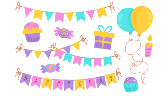 扁平风格生日装饰矢量素材(AI/EPS/PNG)
