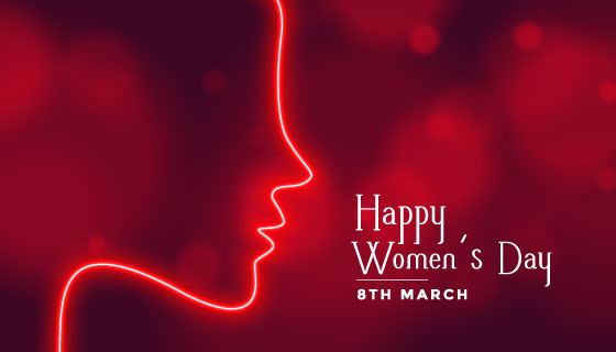 霓虹灯女性侧脸女神节快乐矢量素材(EPS)