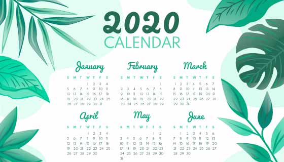 绿色叶子设计2020年日历矢量素材(AI/EPS)