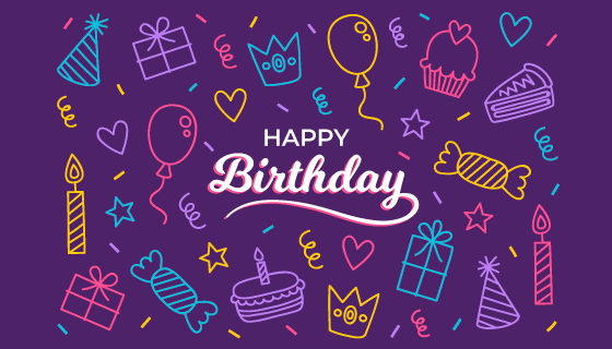 手绘线条风格生日元素矢量素材(AI/EPS/PNG)
