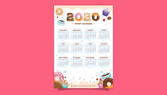 甜点设计2020年日历矢量素材(AI/EPS)
