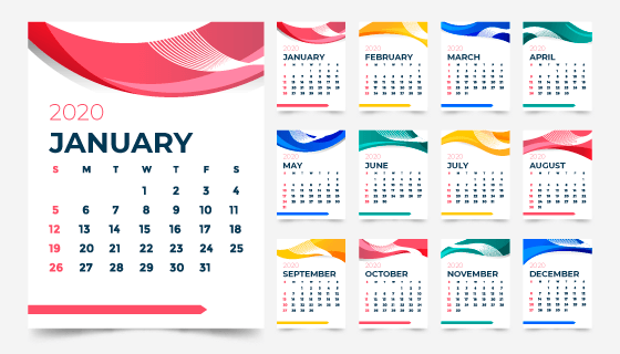 抽象多彩设计2020年日历矢量素材(AI/EPS)
