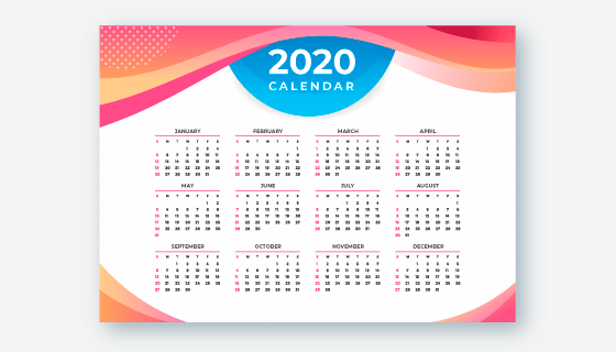 抽象多彩设计2020年日历矢量素材(AI/EPS)