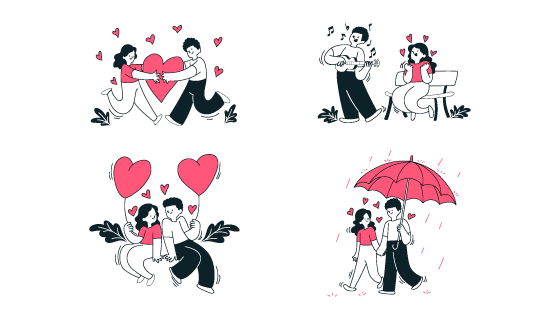 手绘风格浪漫情侣矢量素材(AI/EPS/PNG)