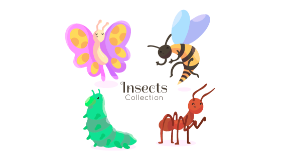 四种手绘风格昆虫矢量素材(AI/EPS/PNG)