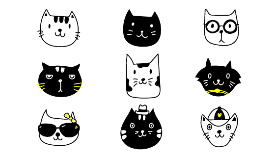 手绘可爱猫咪头像矢量素材(EPS/PNG)