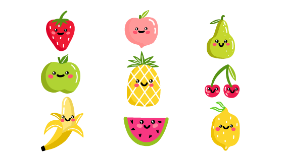 手绘风格可爱水果矢量素材(AI/EPS/PNG)