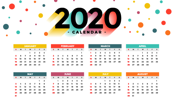 多彩圆点2020年日历矢量素材(EPS)