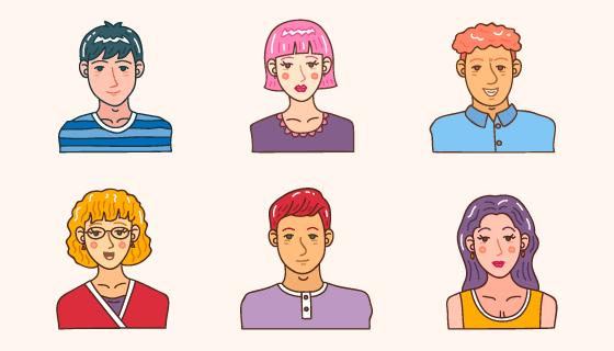 手绘风格人物头像矢量素材(AI/EPS)