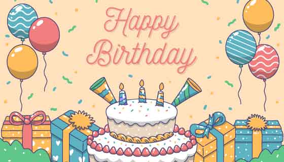 蛋糕气球礼物生日快乐背景矢量素材(AI/EPS)