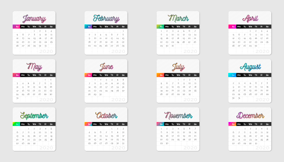 简单多彩的2020年日历矢量素材(AI/EPS)