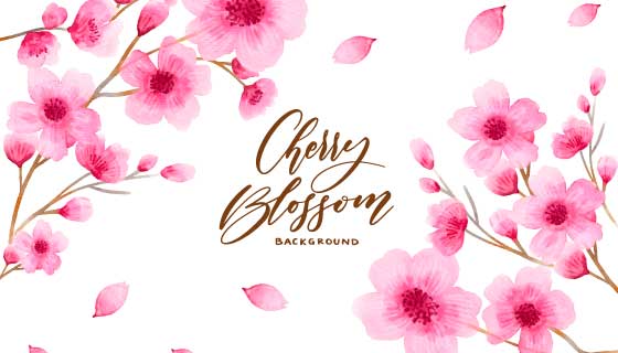 水彩风格樱花背景矢量素材(AI/EPS/PNG)
