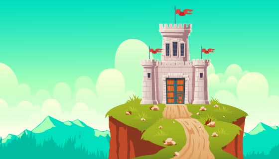 卡通风格悬崖上的城堡矢量素材(EPS)