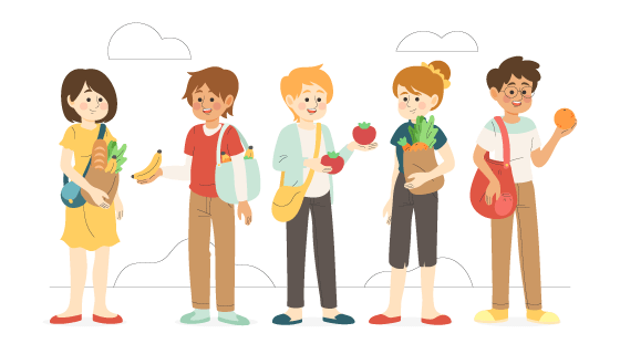 拿着水果和蔬菜的人们矢量素材(AI/EPS/PNG)