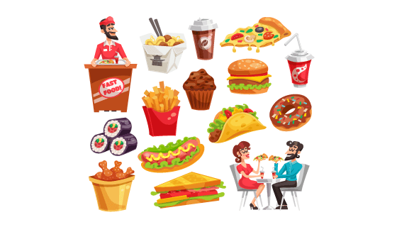 各种各样的美味快餐矢量素材(EPS/PNG)