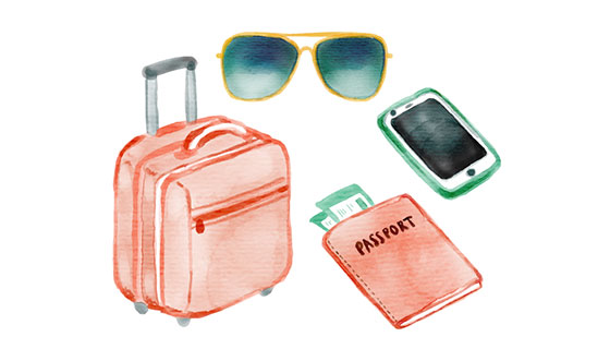 水彩风格旅游元素矢量素材(EPS/AI)