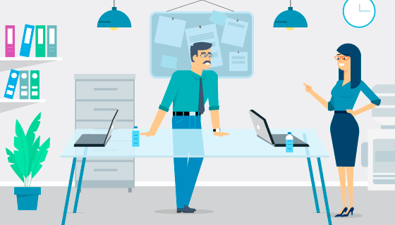 正在办公室讨论工作的两位白领矢量素材(AI/SVG)