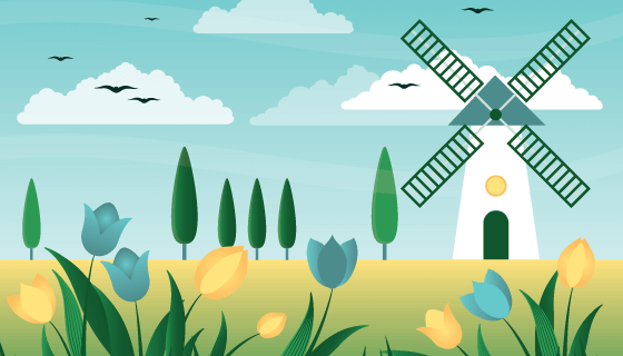 扁平风格漂亮春天景色矢量素材(AI/SVG)