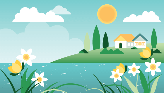 扁平风格漂亮春天景色矢量素材(AI/SVG)