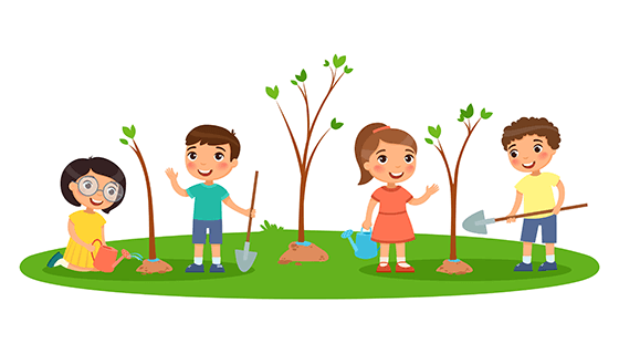 正在种树的孩子们矢量素材(EPS)