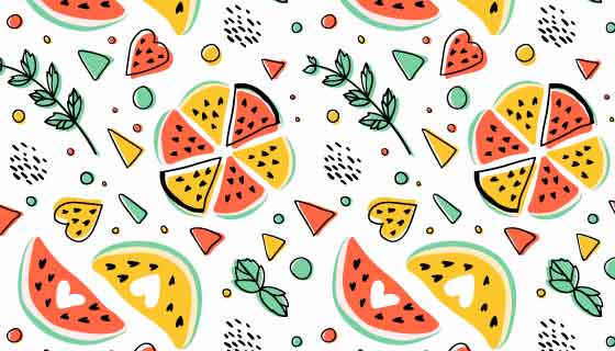 手绘西瓜薄荷几何图形背景矢量素材(EPS)