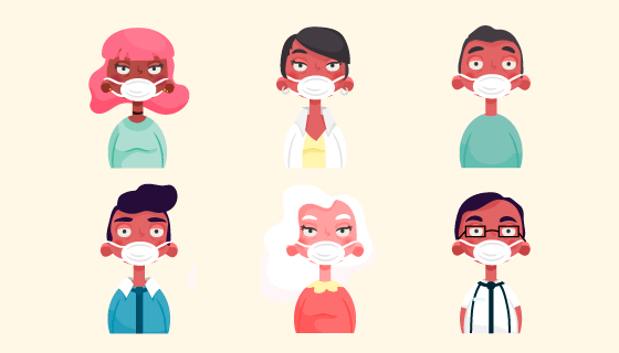 带着口罩的人们矢量素材(AI/EPS/PNG)