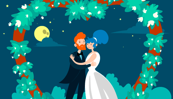 舞台上拥抱的新郎新娘矢量素材(AI/EPS)