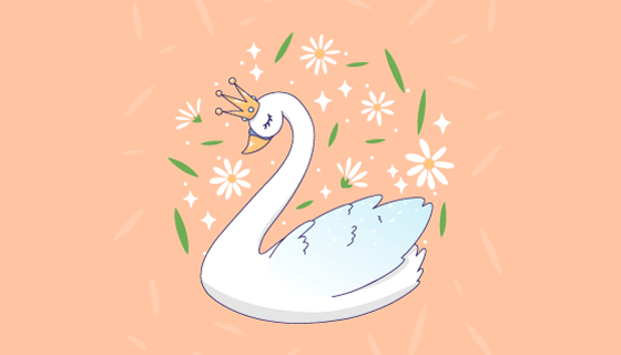 花朵叶子环绕的天鹅矢量素材(AI/EPS/PNG)