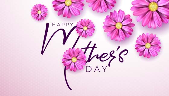 漂亮粉色花朵设计母亲节快乐矢量素材(EPS)