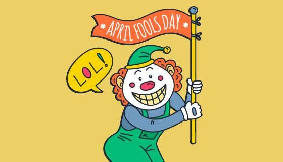 手绘拿着旗子的小丑愚人节矢量素材(AI/EPS/PNG)