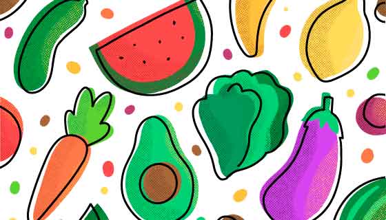 手绘水果蔬菜背景矢量素材(AI/EPS)