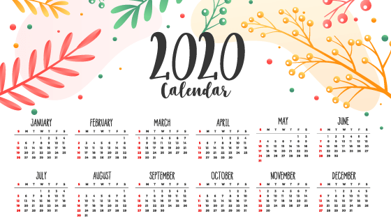 多彩花卉叶子2020年日历矢量素材(EPS)