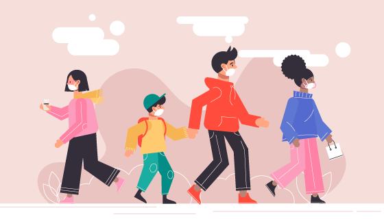 外出带口罩的人们矢量素材(AI/EPS)