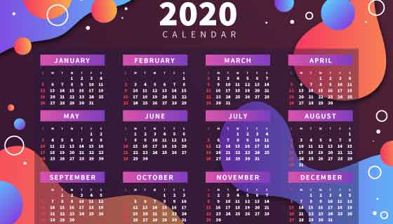 抽象流体设计2020年日历矢量素材(AI/EPS)