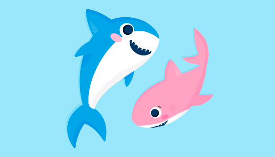 蓝色和粉色的鲨鱼宝宝矢量素材(AI/EPS/PNG)