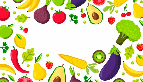 扁平风格水果蔬菜背景矢量素材(AI/EPS/PNG)