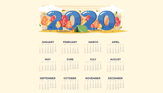 手绘野外设计2020年日历矢量素材(AI/EPS)