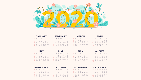 手绘漂亮花卉2020年日历矢量素材(AI/EPS)