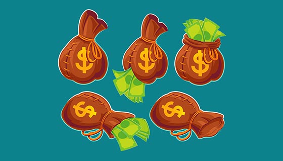 卡通钱袋和钞票矢量素材(EPS)