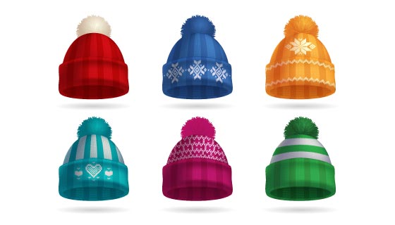 逼真的冬季针织帽子矢量素材(EPS)