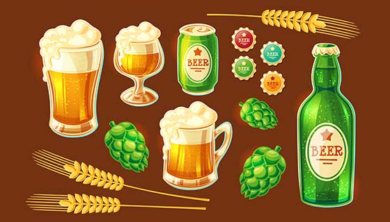各种容器装的啤酒矢量素材(EPS)